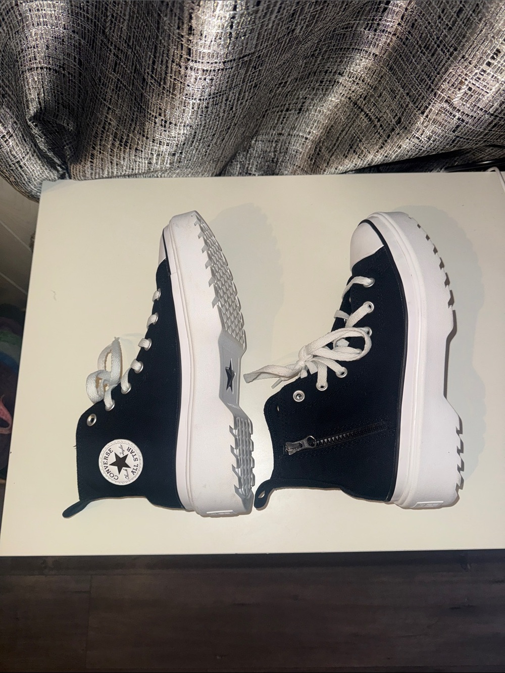 Converse Chuck Taylor All Star Lugged Black and White High-Top Platform Sneakers - Picture 2 of 12